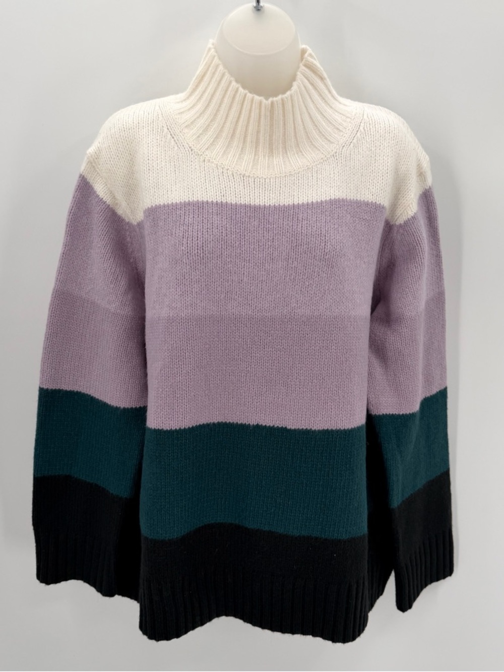 Ann Taylor Sweater Womens XL Colorblock Stripe Turtleneck Knit Acrylic Wool New